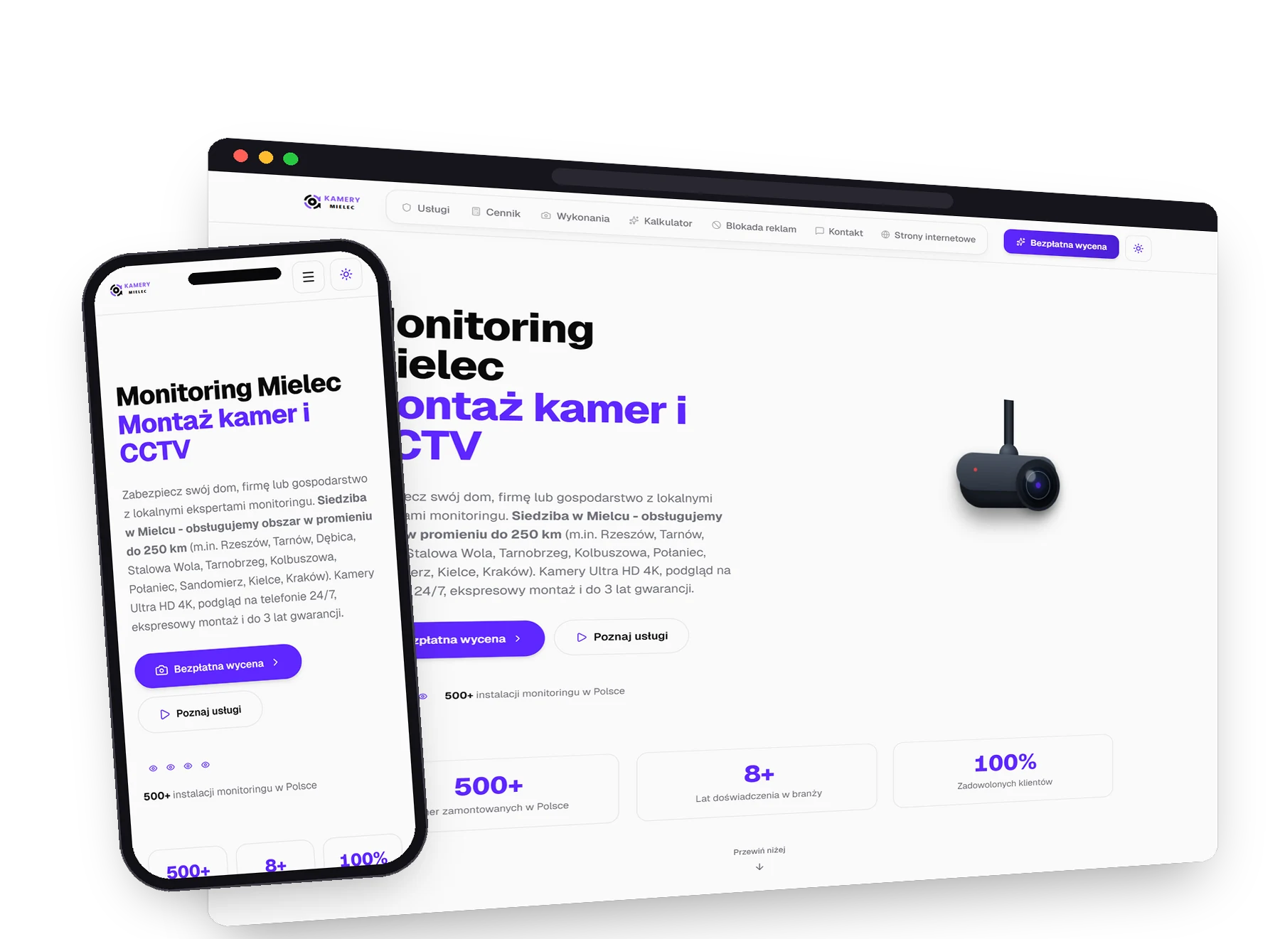 KameryMielec.pl: A clear service offer and a quote form for clients in the region