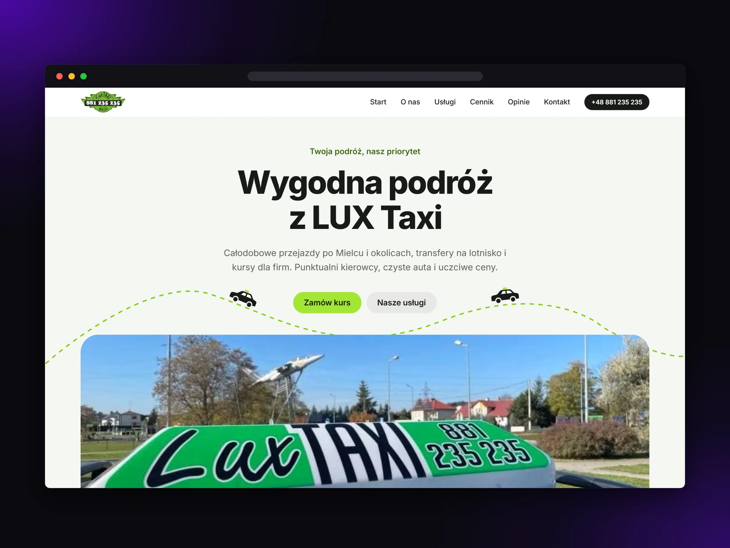 LUX Taxi Mielec home page on a desktop