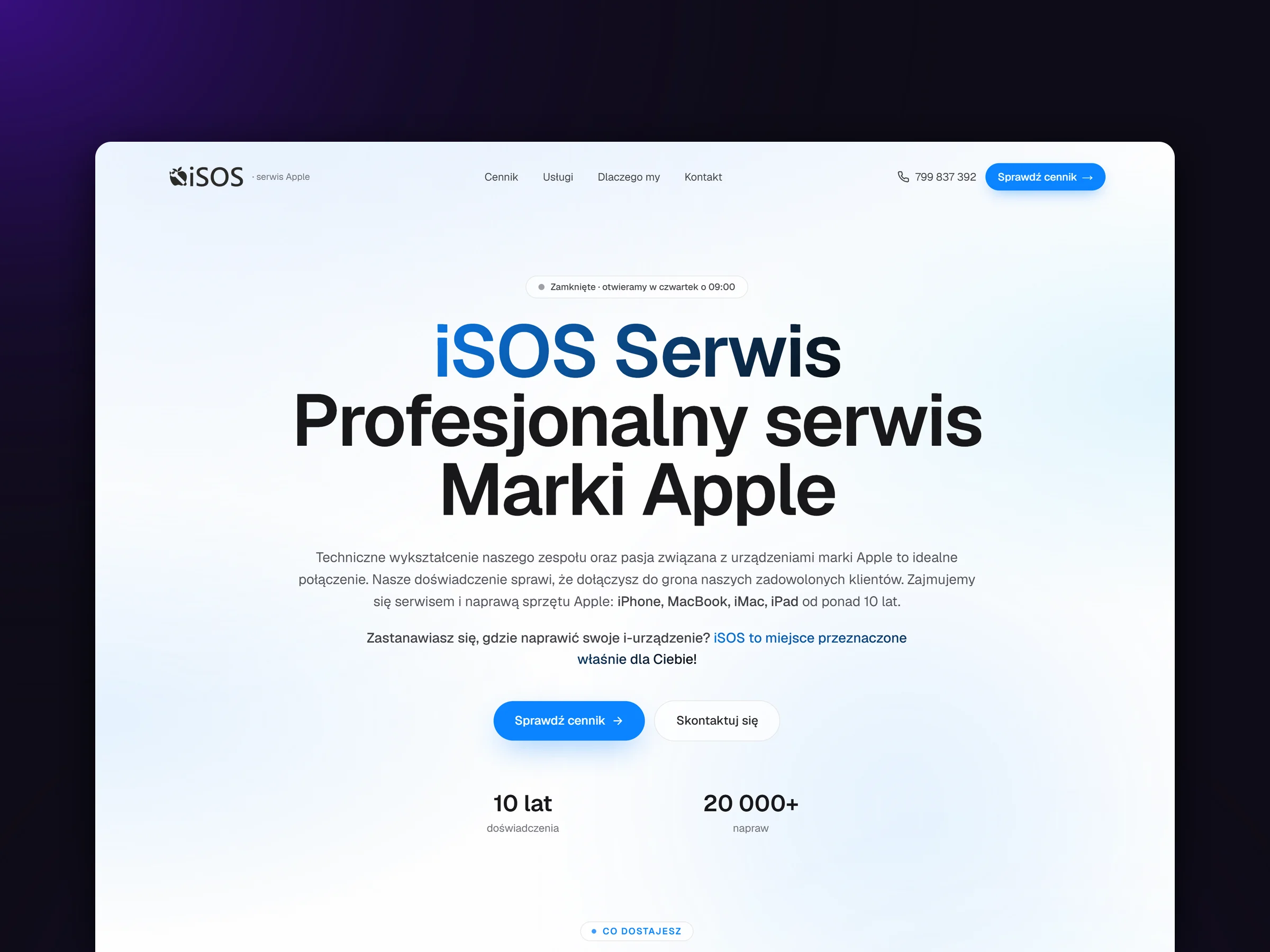 iSOS Serwis home page on a desktop