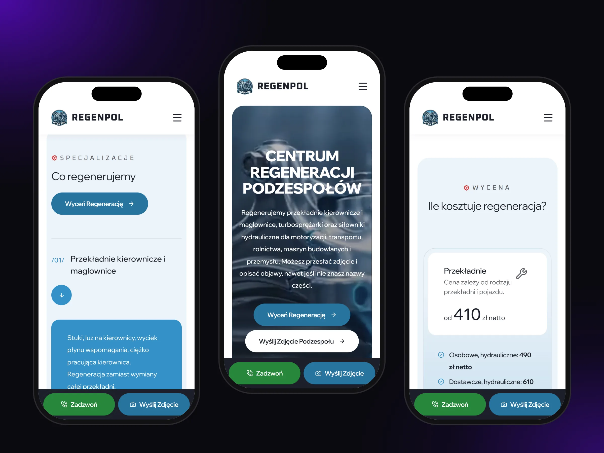 Specialties, home page and regeneration prices on mobile