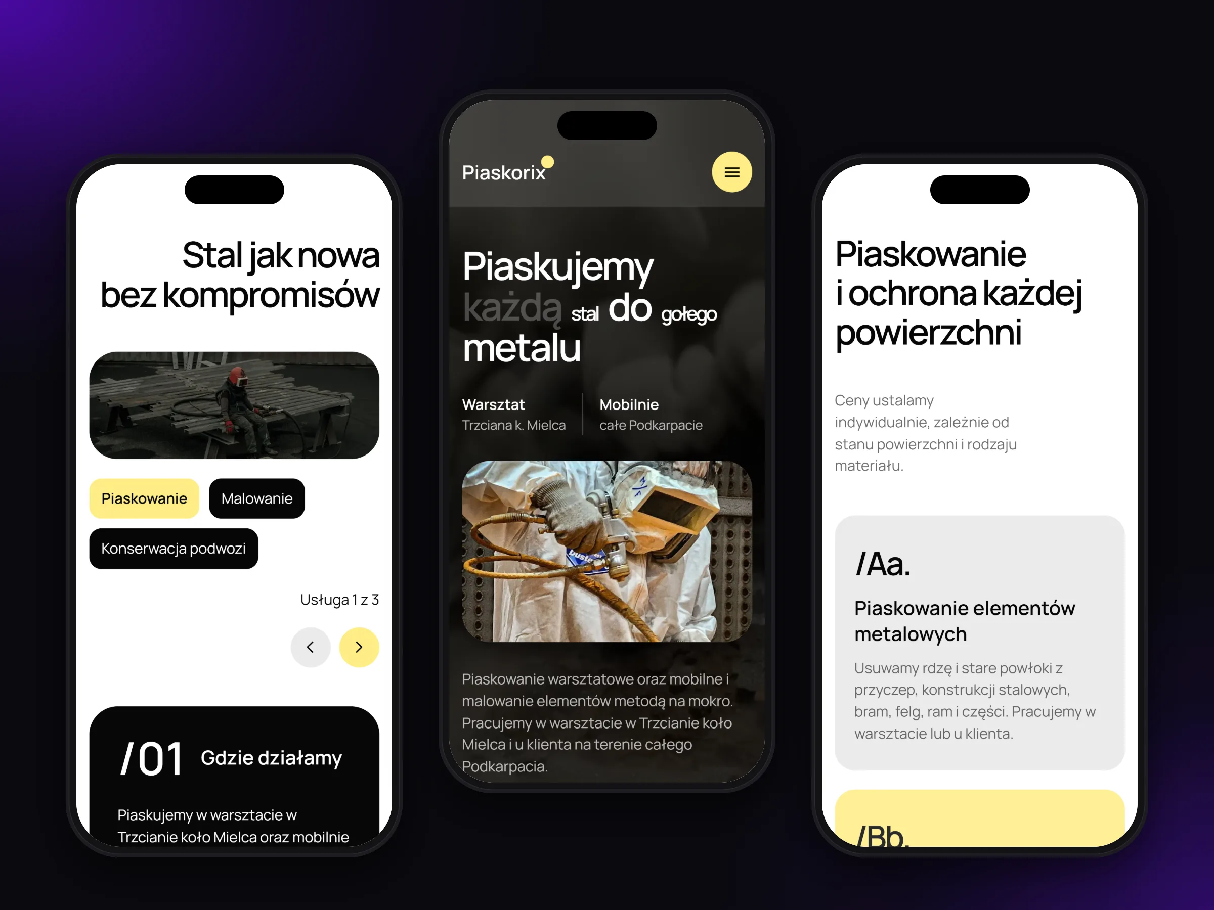 About section, home page and services on mobile