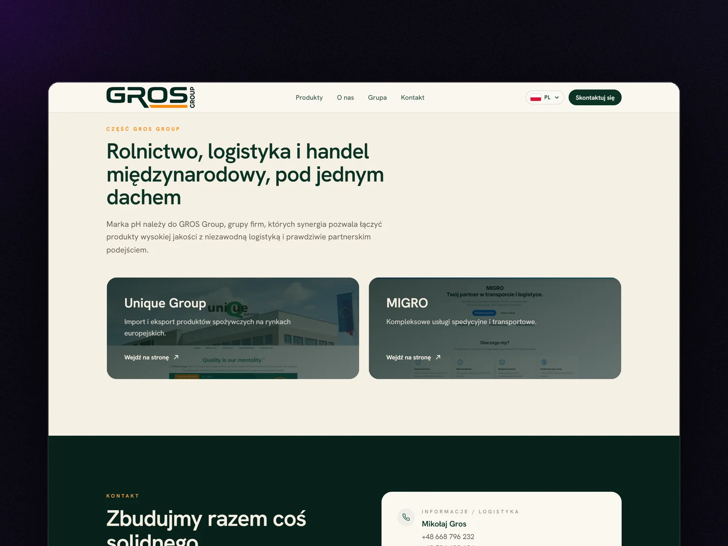 Sekcja o spółkach grupy