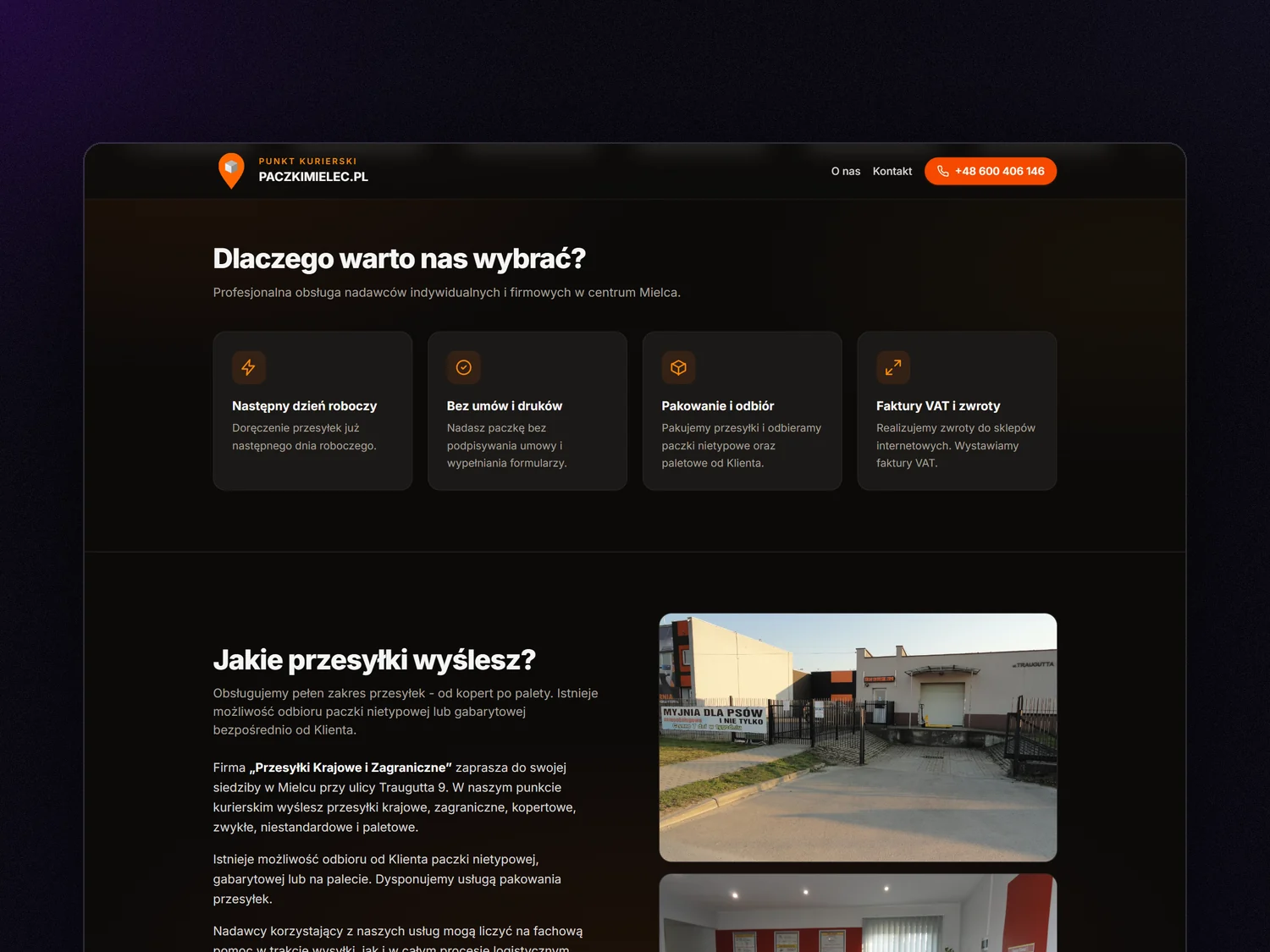 Sekcja korzyści punktu kurierskiego