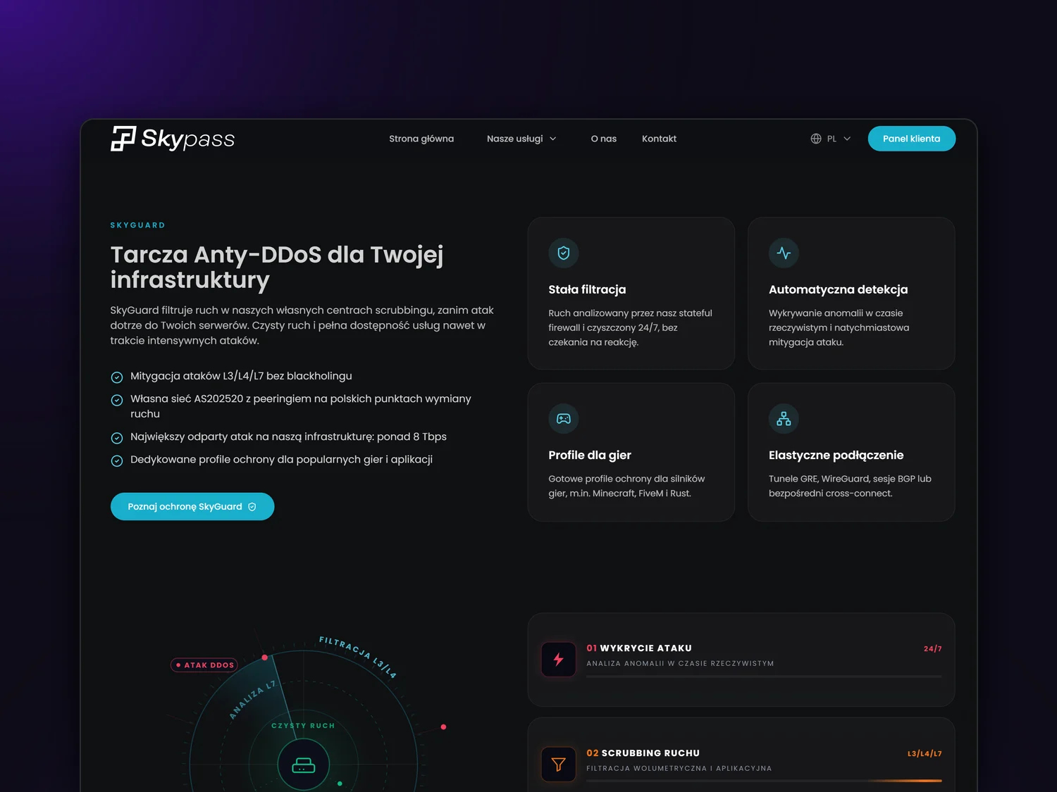 SkyGuard Anti-DDoS protection section