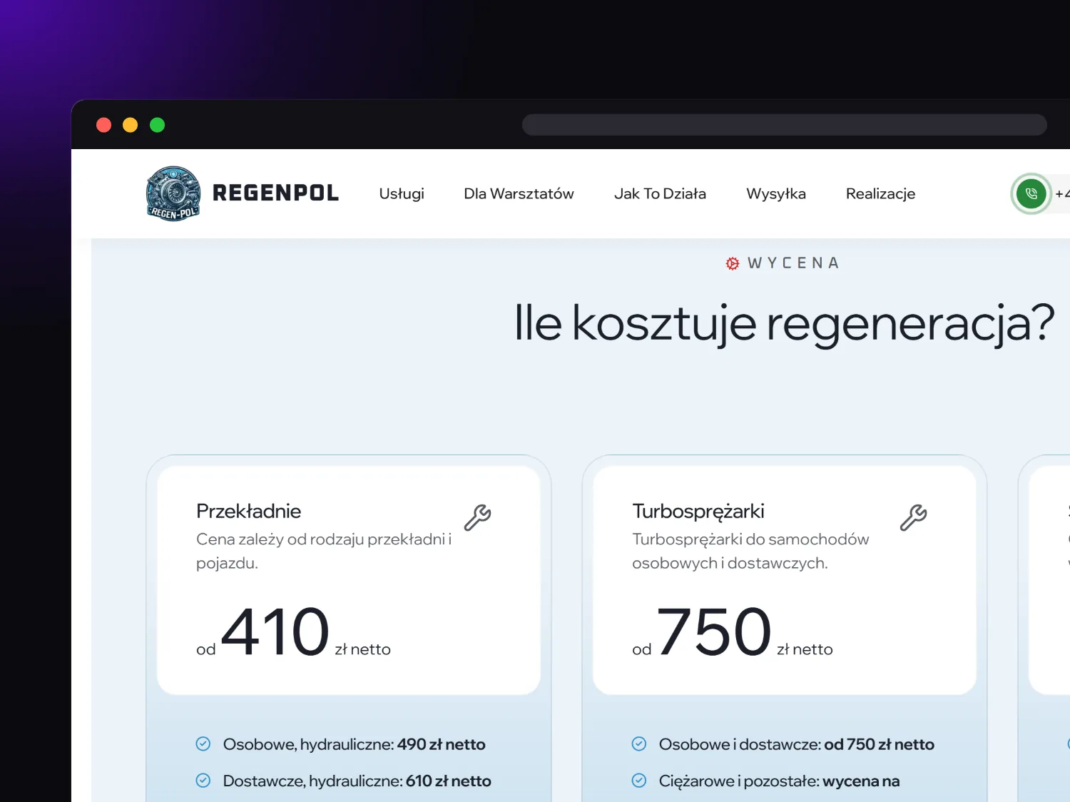 Regeneration prices for steering gears and turbochargers