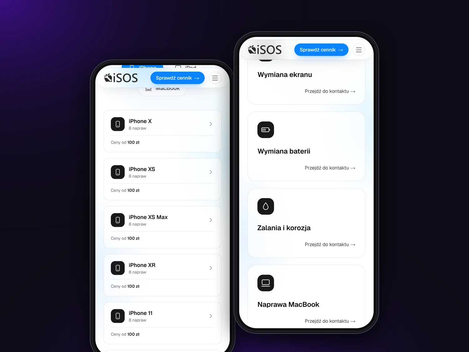 Price list and services on mobile