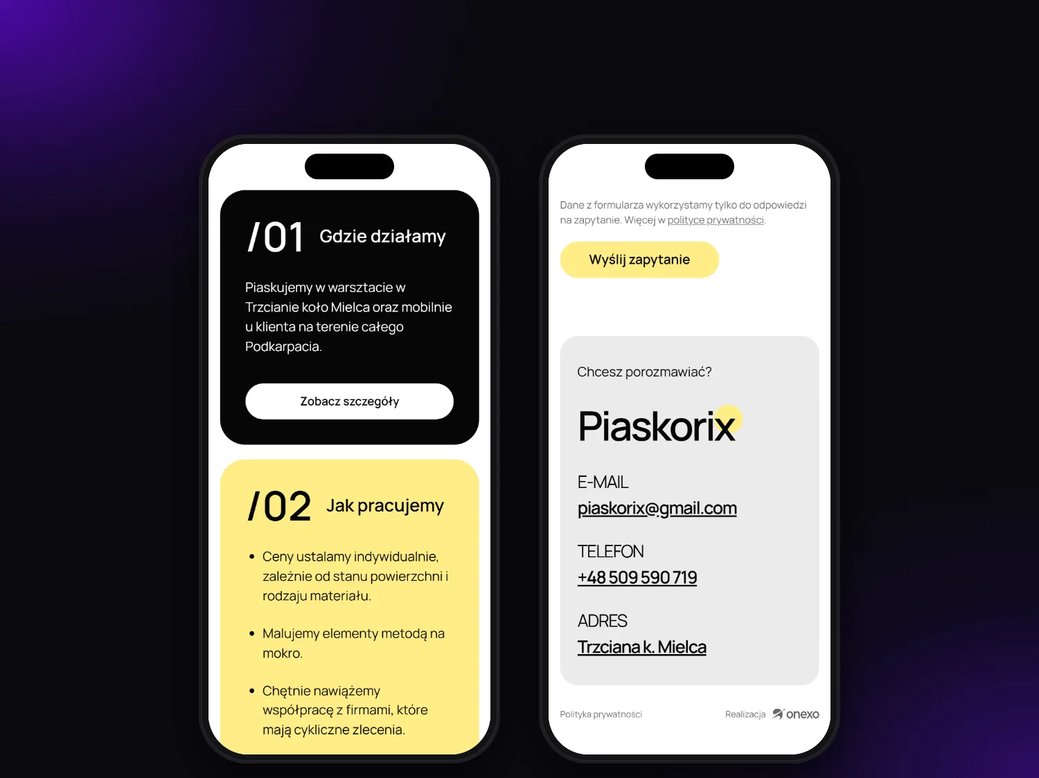 How we work and contact details on phones