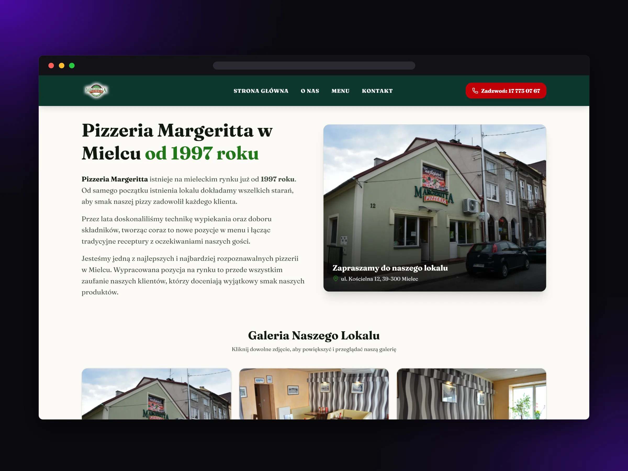 Historia pizzerii od 1997 roku i zdjęcie lokalu