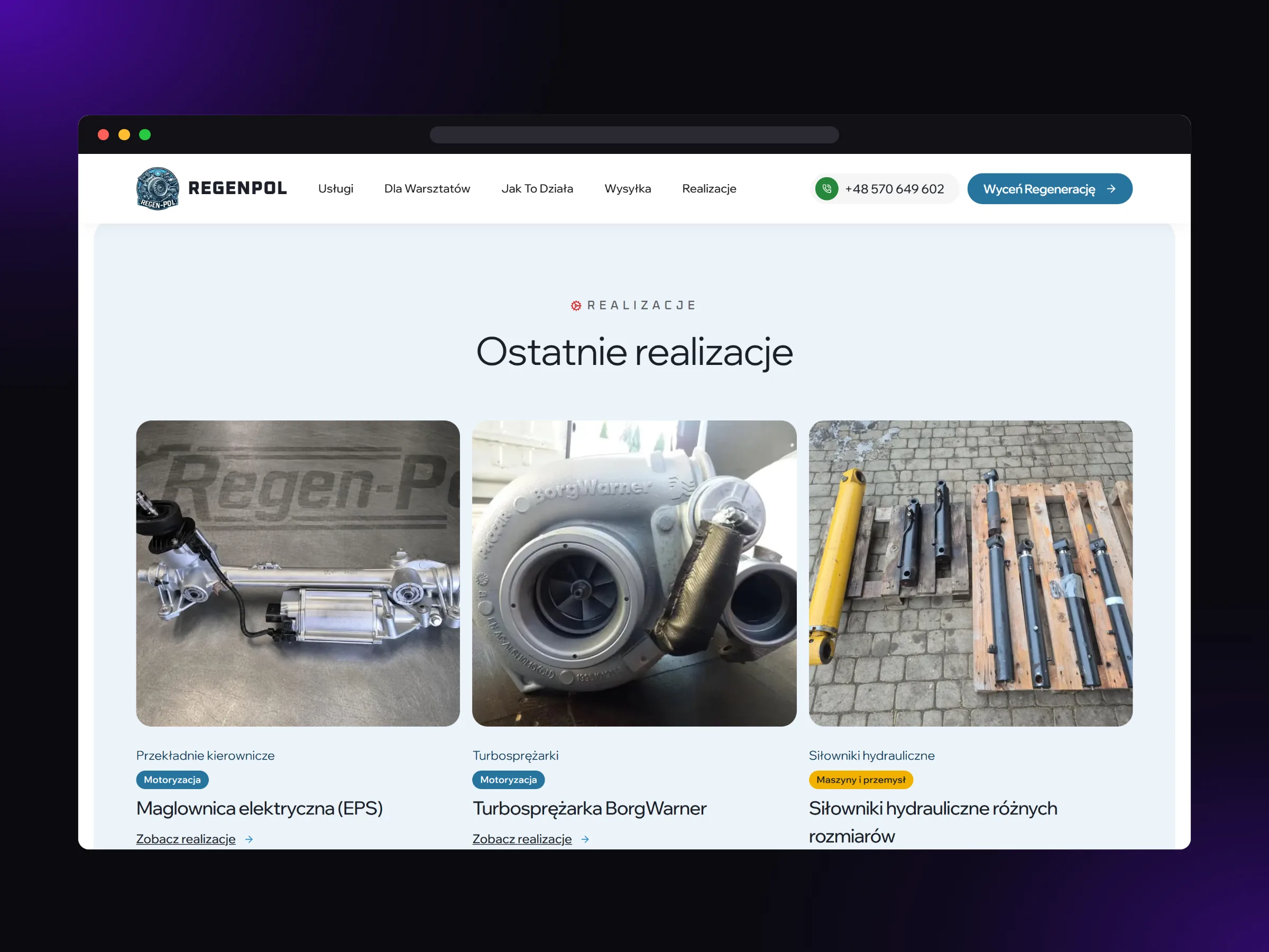 Recent work: a steering rack, a turbocharger and cylinders