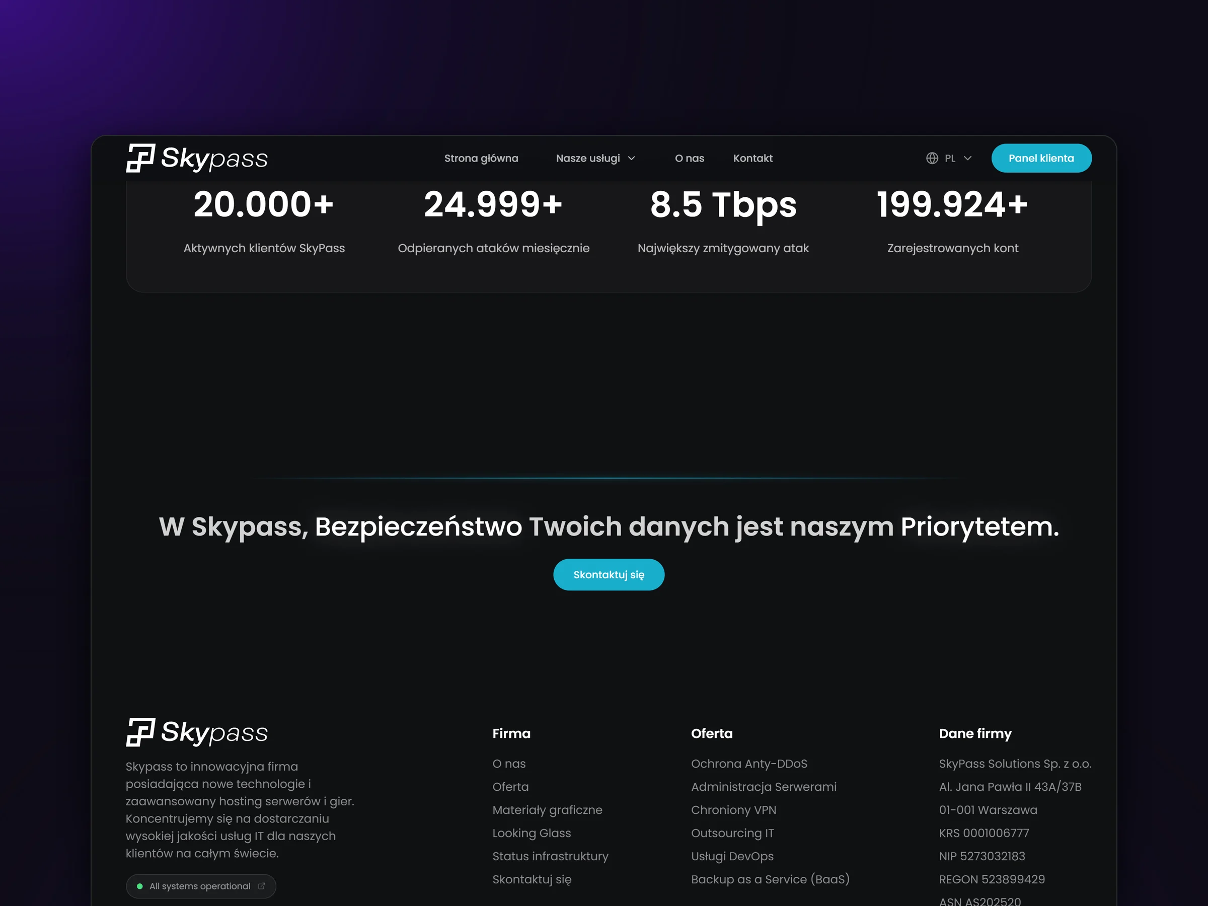 SkyPass numbers and website footer
