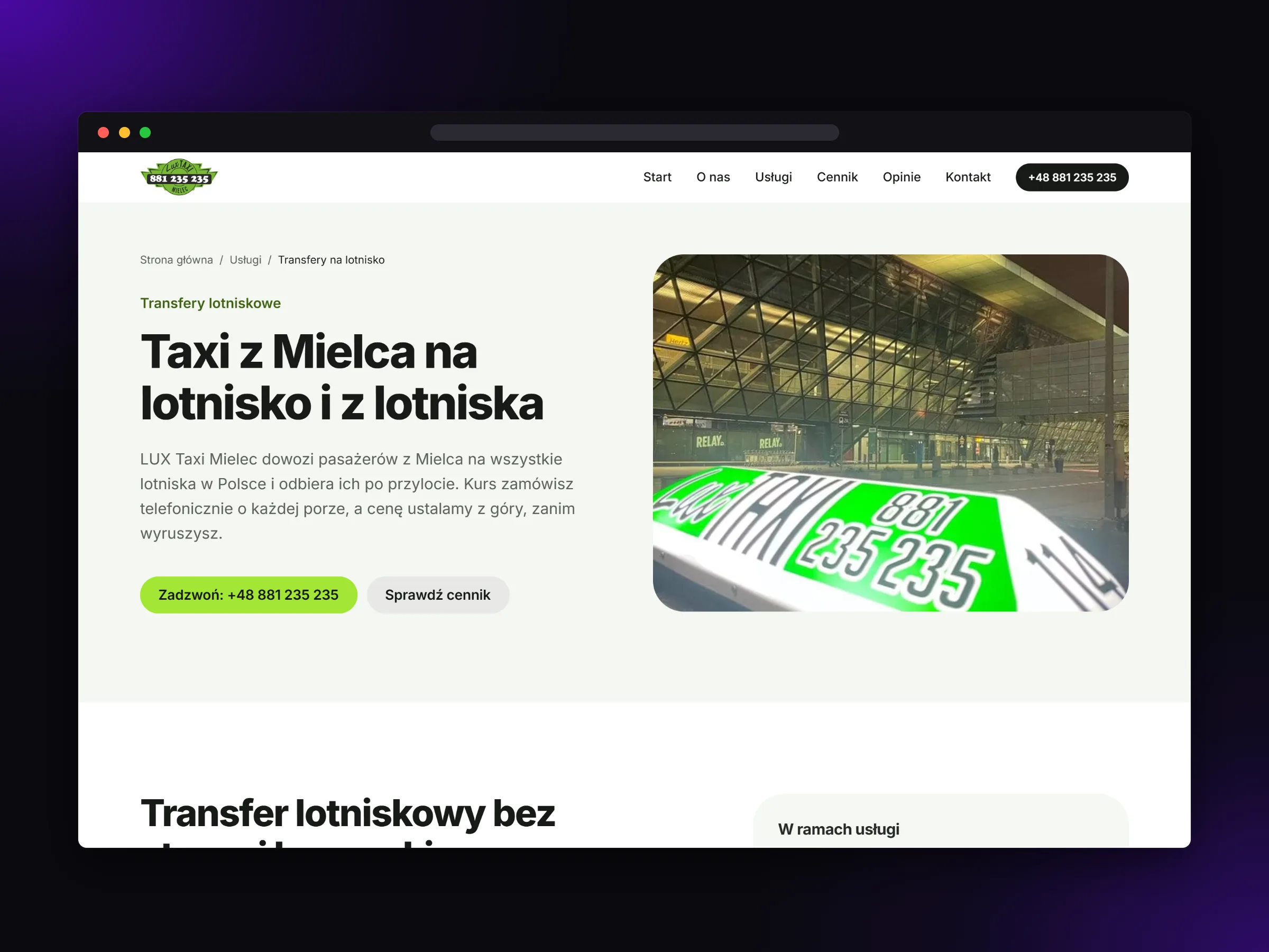 Airport transfer service page