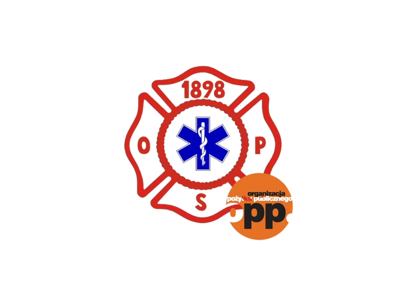 OSPWolaMielecka.pl: A fire unit emblem with a firefighter’s cross and the Star of Life
