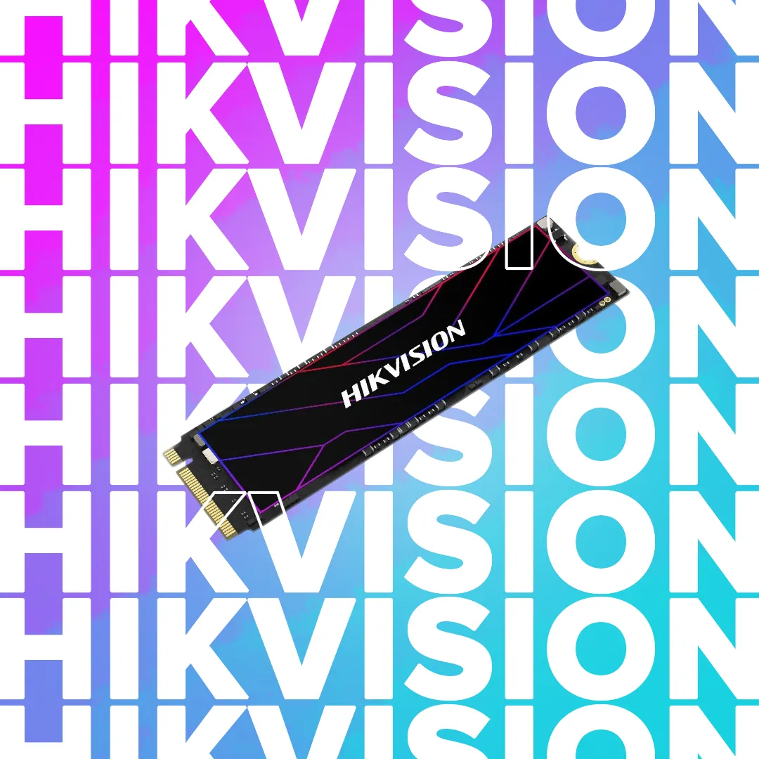 Product post featuring a Hikvision SSD against a logo background