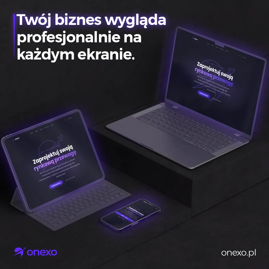 ONEXO post with a website mockup on a laptop, tablet and phone