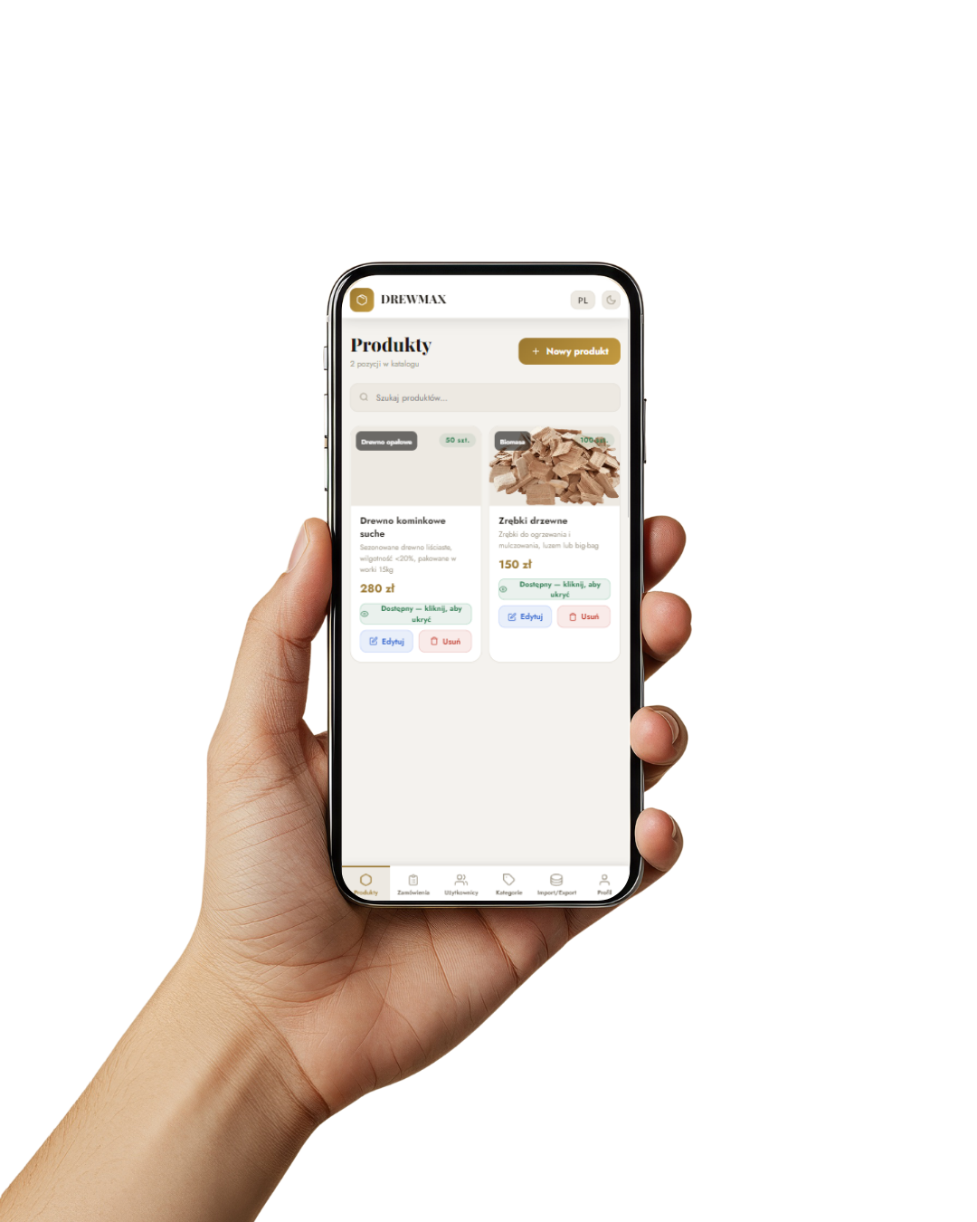 Aplikacja mobilna z produktami drewnianymi