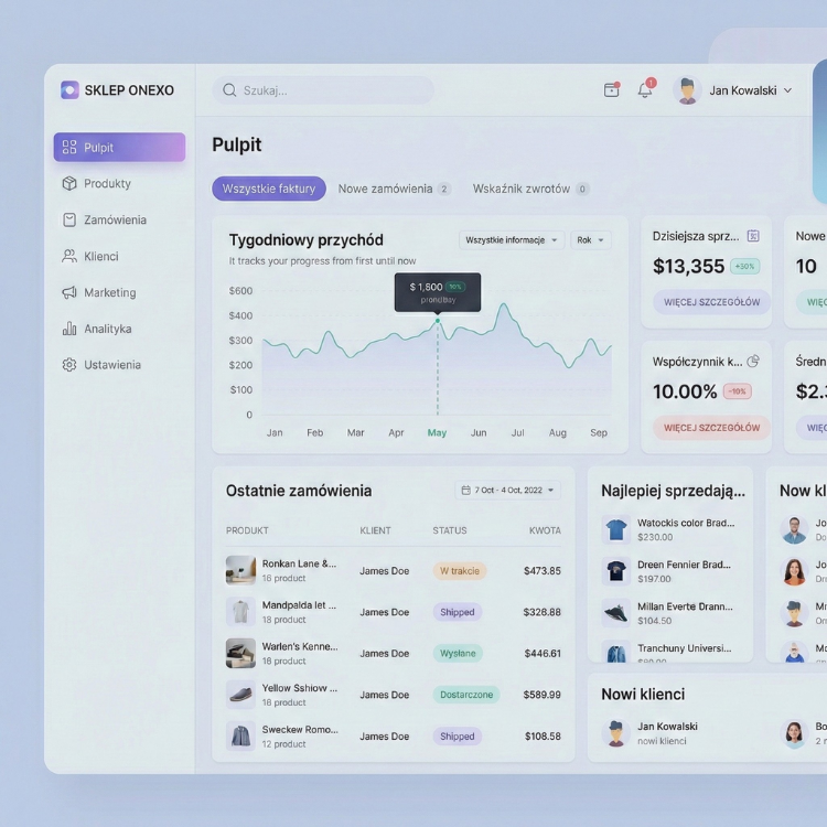 Panel sklepu stworzonego przez onexo.pl